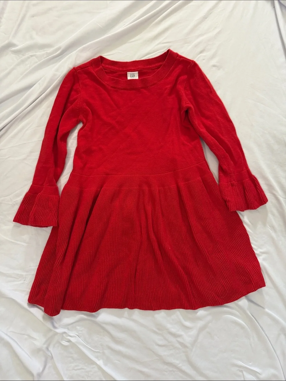 GAP Bright Red Knit Bell-Sleeve Twirl Dress